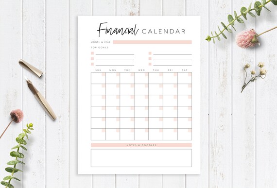 Financial Calendar Printable Planner Page Finance Planner | Etsy