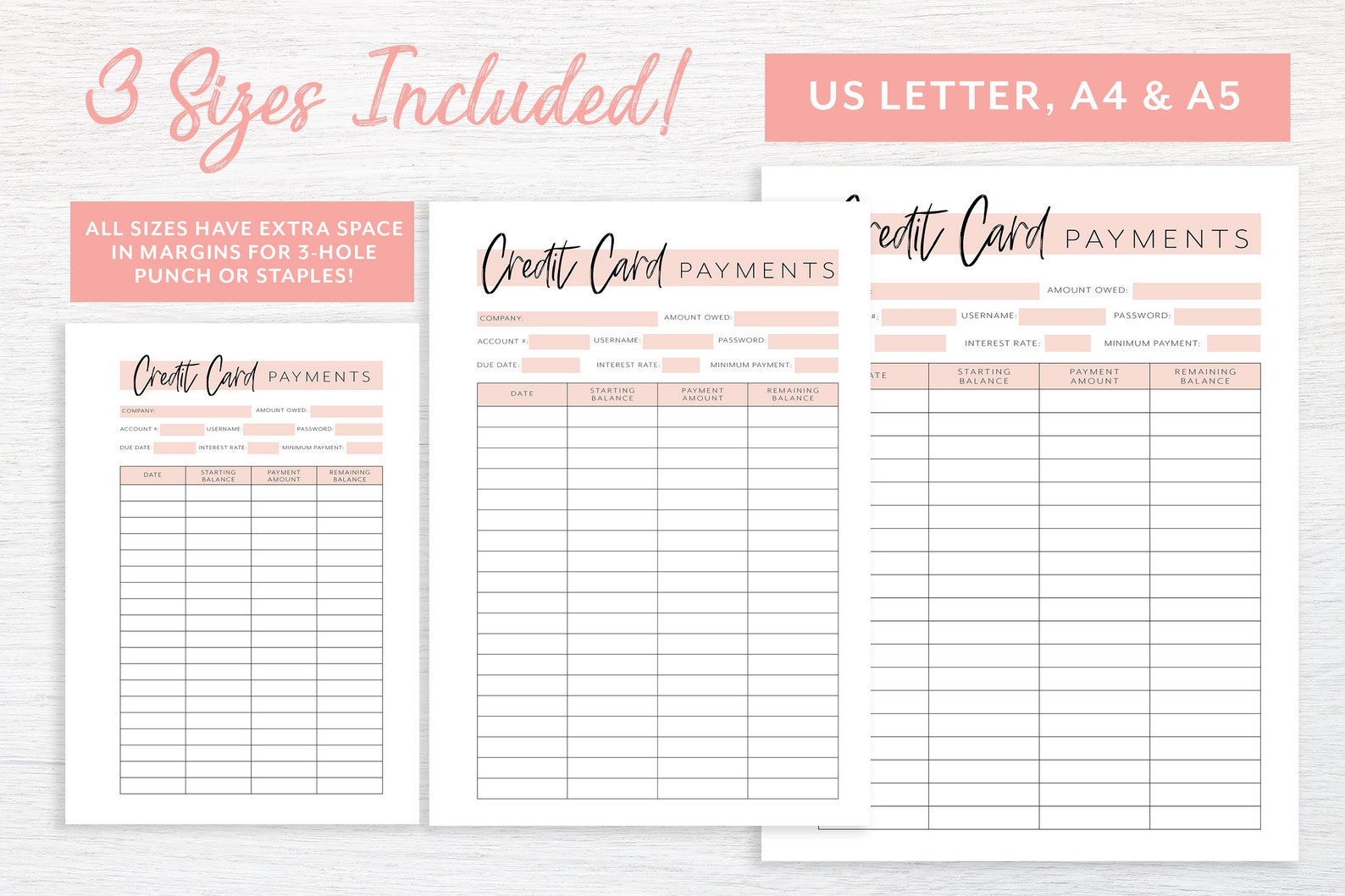 Credit Card Payment Tracker Printable Planner Page Finance Etsy