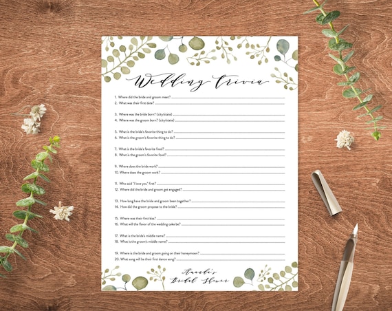 Wedding Trivia Game Bridal Shower Printable Games Bride And Etsy