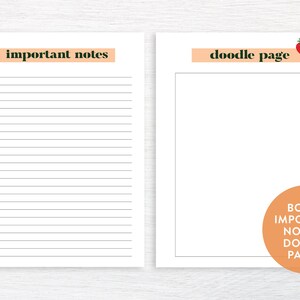 May include: Two printable pages, one with a lemon illustration and the text "important notes" and the other with a strawberry and orange illustration and the text "doodle page".