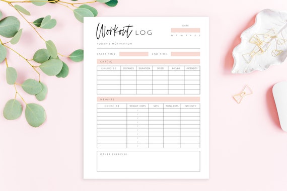 Workout Log Planner Page, Daily Workout Log, Exercise Planner, Exercise Log, Fitness Planner Printable, Planner Insert, A4, A5, USLetter