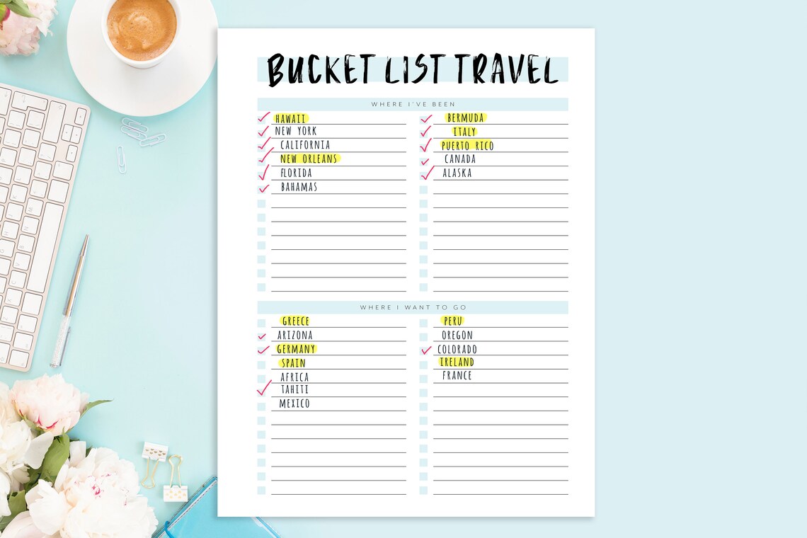 Bucket List Planner Page Travel Bucket List Travel Planner Etsy