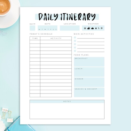 Daily Travel Itinerary Planner Printable PDF Undated - Etsy
