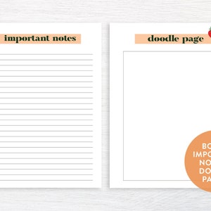 May include: Two printable pages, one with a lemon illustration and the text "important notes" and the other with a strawberry and orange illustration and the text "doodle page".