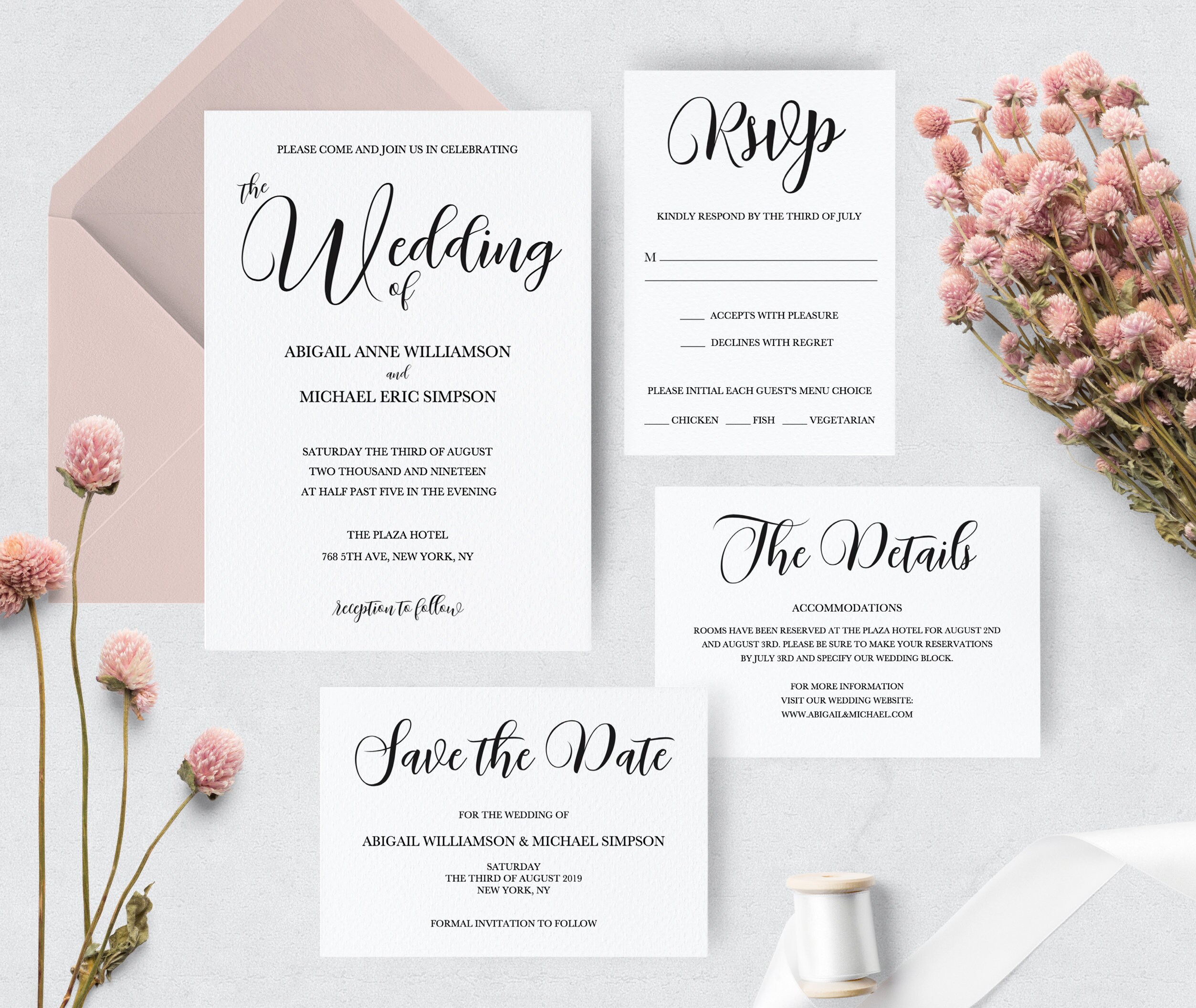 Wedding Invitation Set, Printable Wedding Invitation Template, Modern Wedding  Invitation, Calligraphy Wedding Invitation, PDF Download - Etsy, image size:2506x2113