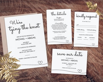 Tying The Knot Wedding Invitation Set, Printable Wedding Invitation Template, Downloadable Wedding Invitation, Rustic Wedding Invitation