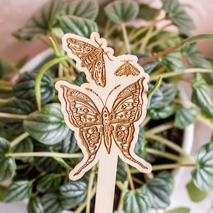 Moths Plant Stake, Plant Markers, Garden Stakes, Garden Decor, Plant Accessories, Wooden Plant Stake, Wood Plant Pick, Plant Decor