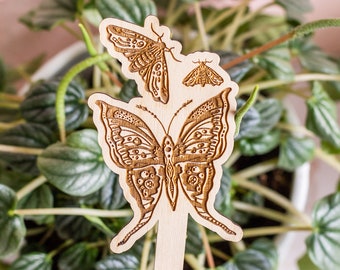 Moths Plant Stake, Plant Markers, Garden Stakes, Garden Decor, Plant Accessories, Wooden Plant Stake, Wood Plant Pick, Plant Decor