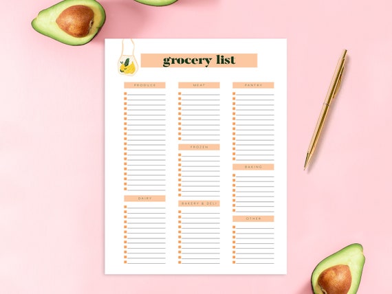 Grocery List Planner Page, Printable Grocery List, Fitness Planner, Meal Planner Printable Template, Planner Insert, A4, A5, US Letter