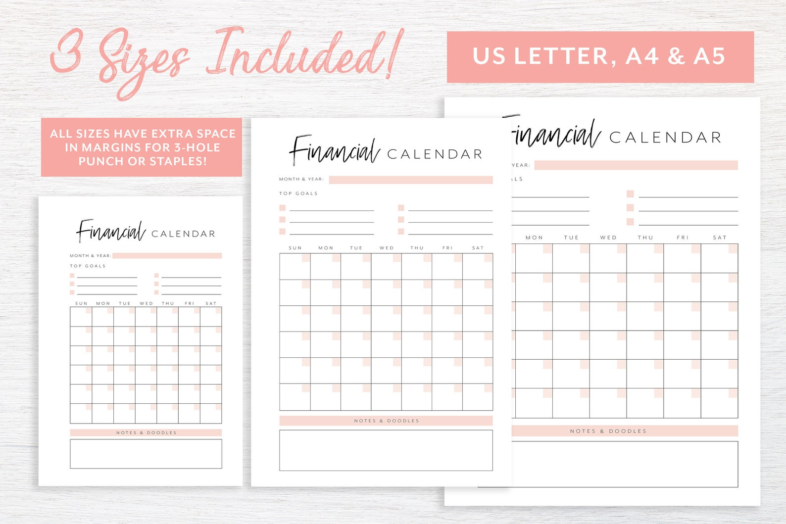 Financial Calendar Printable Planner Page Finance Planner | Etsy
