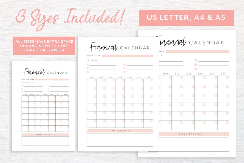 Financial Calendar Printable Planner Page Finance Planner - Etsy