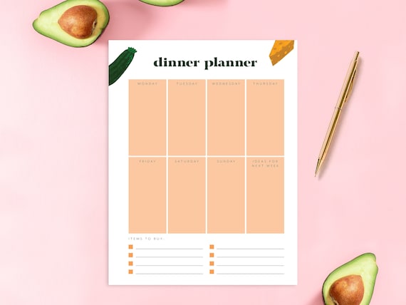 Dinner Planner Page, Printable Meal Planner, Fitness Planner, Meal Planner Printable Template, Planner Insert, A4, A5, US Letter