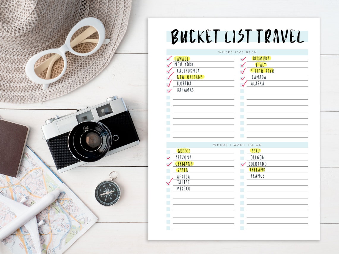 Bucket List Planner Page Travel Bucket List Travel Planner Etsy