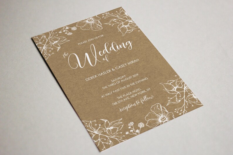 Rustic Wedding Invitation Floral Invitation Digital Download Printable Wedding Invitation Template Vintage Wedding Invitation Set