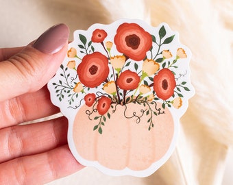 Floraler Kürbis Aufkleber, Kürbis Aufkleber, Kürbis Gewürz, Blumen Sticker, Herbst Sticker, Vinyl Sticker, Laptop Sticker, Wasserflasche Sticker