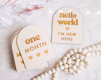 Baby Monthly Milestone Cards, Milestone Marker Set, Baby Month Signs, Wooden Milestone Markers, Boho Milestone Sign, Arched Milestone Cards