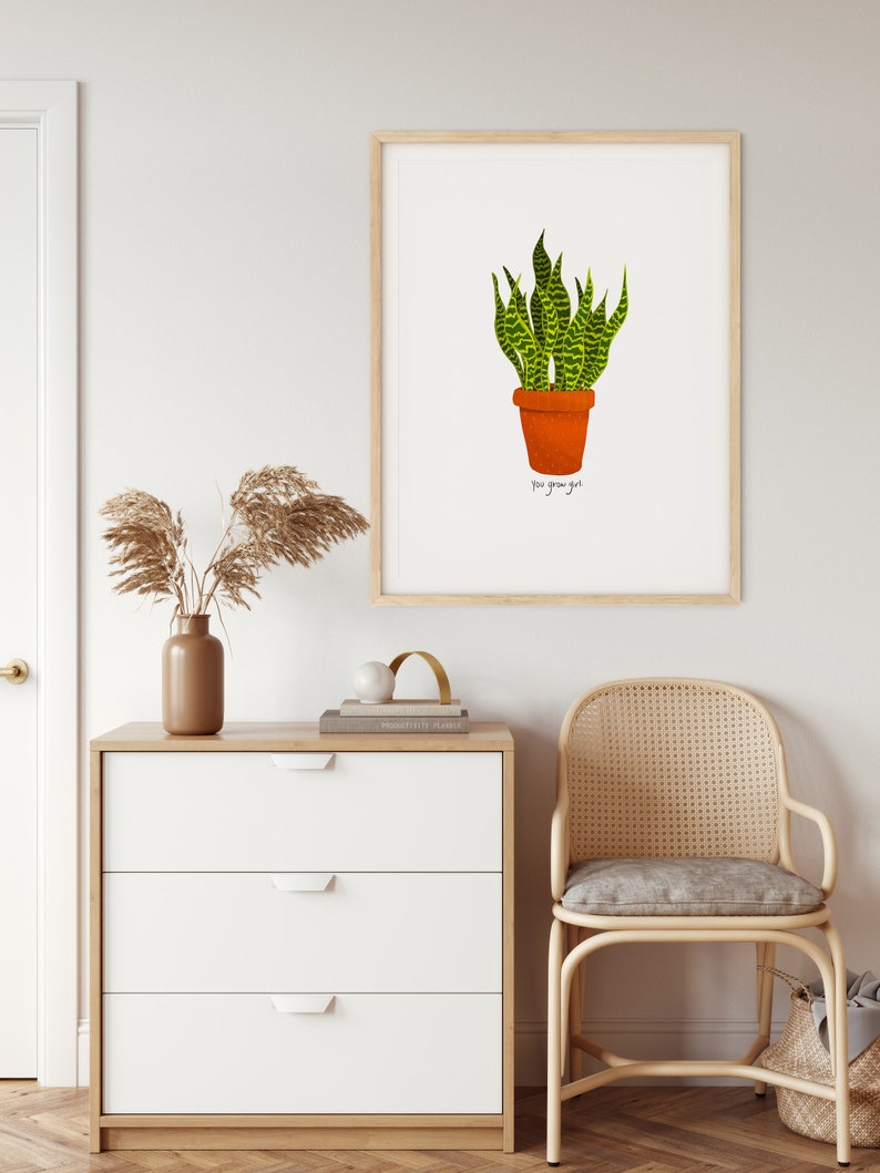 Grow Girl Art Print, House Plant Poster, House Plant Wall Art, Plant Lover gift, Botanical Art Print, Plant Poster, Digital Download Print image 4