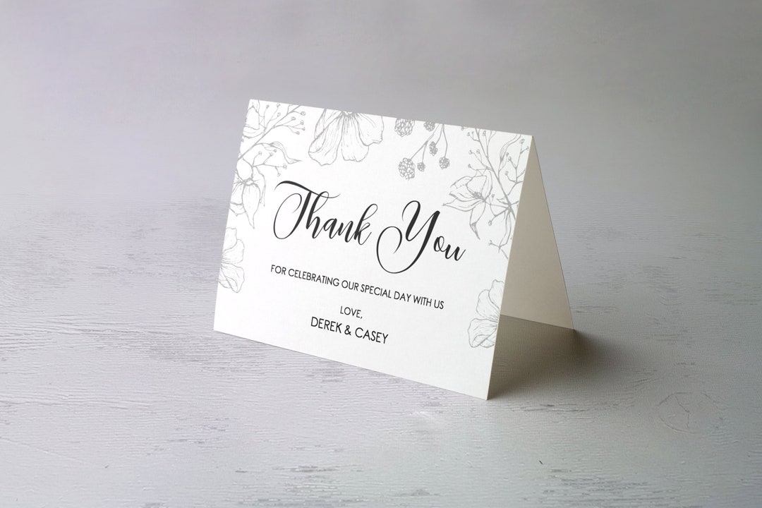 Elegant Black Floral Wedding Thank You Folded Card | Zazzle