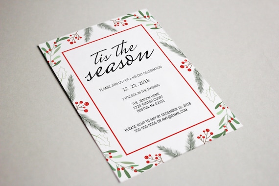 Package of 8 Christmas  Holiday Party Invitations Tis The Season 