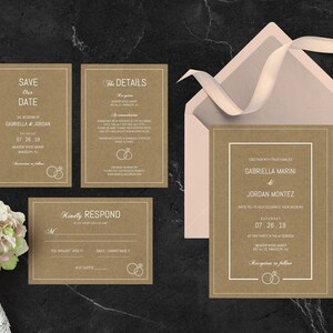 Vintage Wedding Invitation Set,  Printable Wedding Invitation Template, Rustic Wedding Invitation, Kraft Invitation, Digital Download