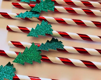 Christmas Straws, Holiday Party Straws, Paper Straws, Gingerbread Man decor, Xmas tree decor, Party tableware, xmas decor, xmas straws