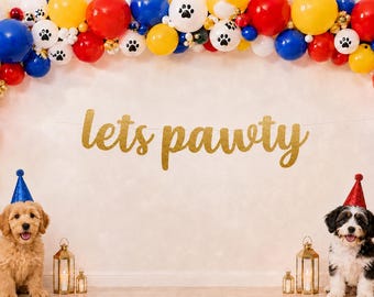 DIY Glitter Dog Birthday Banner, Paw Print Party Decorations (String It Yourself)