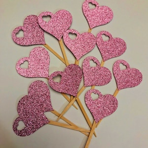 Glitter Heart Cupcake Toppers: Valentine&#39;s Day Party Decorations
