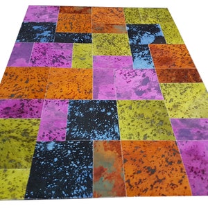 Patchwork Koeienhuid rug geëtst gekleurde veelkleurige Cedro 1652 Traditionele Craft Premium lederkwaliteit op maat gemaakt