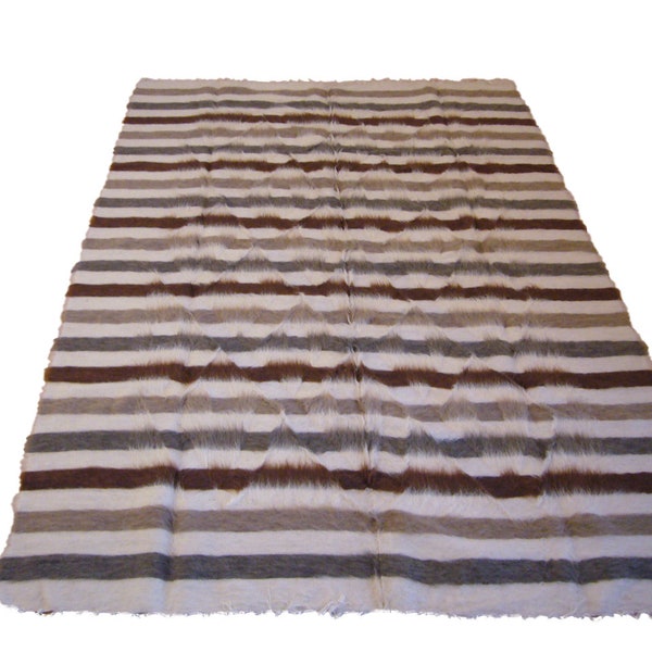 Nomadischer Anatolischer Mohair Teppich Traditionell Handgewebt Haare der Angoraziege Gekämmt Verziert Beige Braun Grau Nat 9 150x225 cm