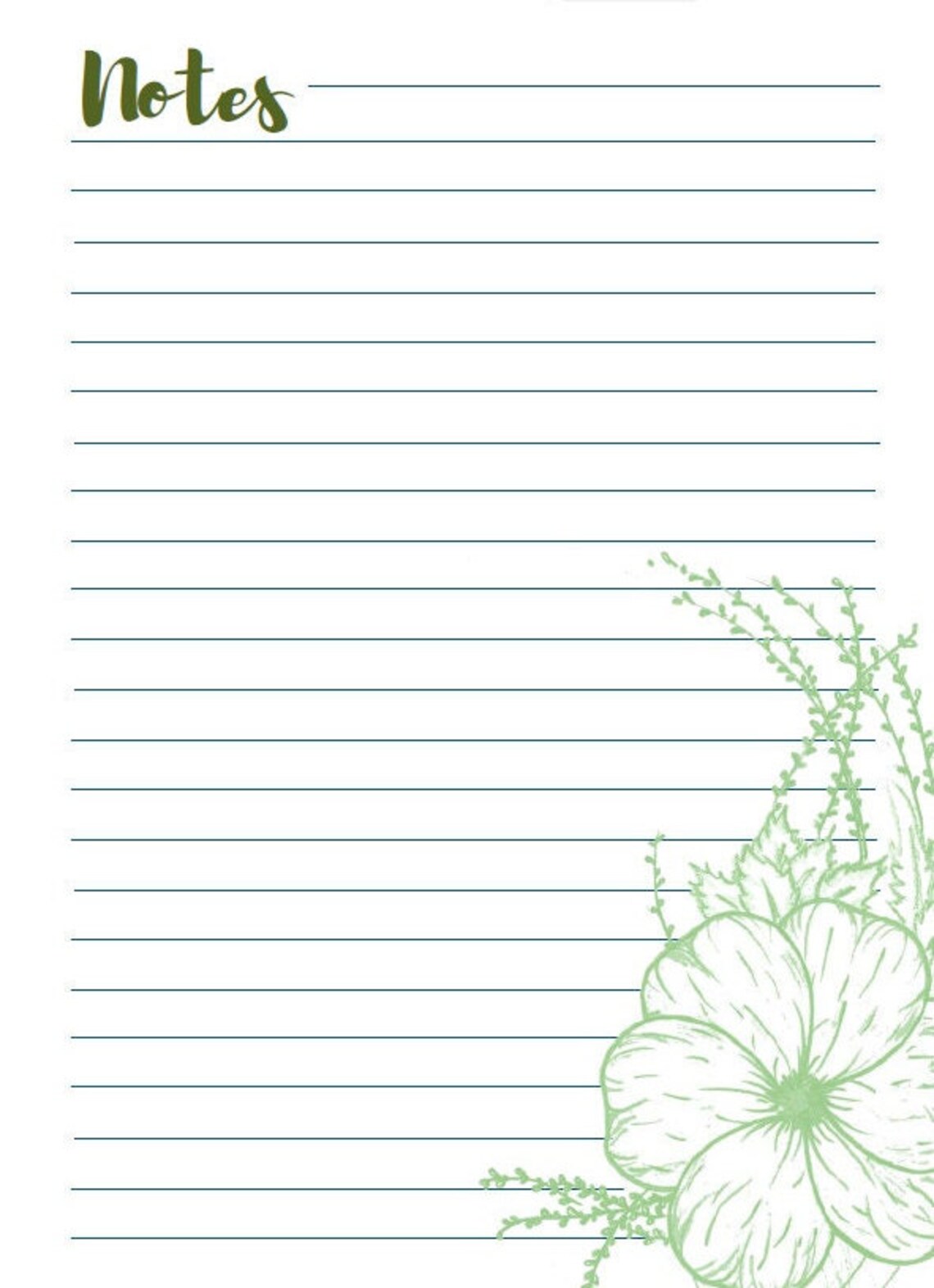 Notes Page printable Lined Note Paper A4 US Letter A5 - Etsy