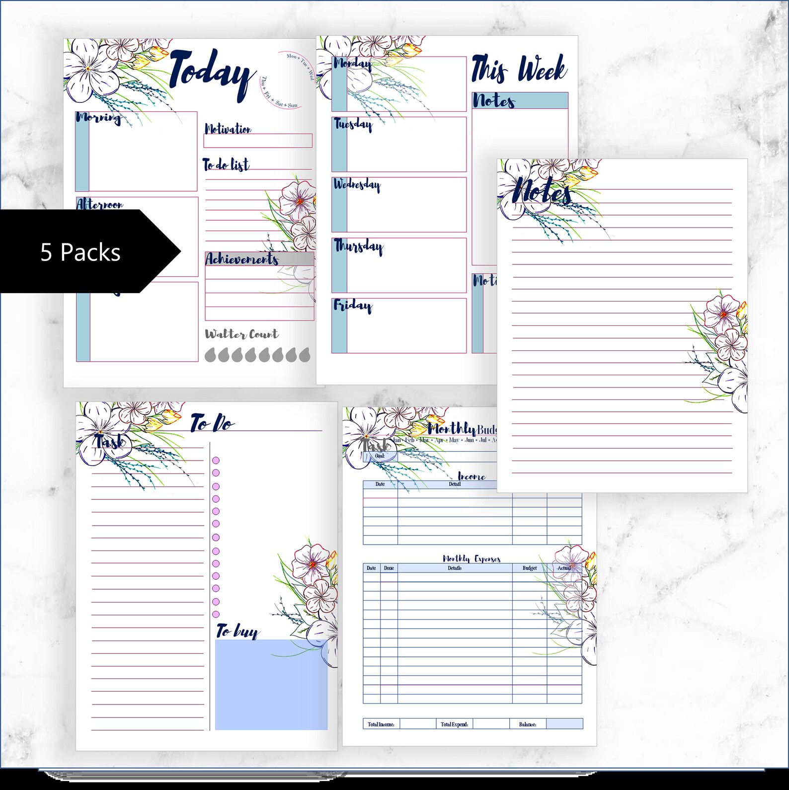 FLORAL PRINTABLE Kit 2023 / Planner Insert Bundle/ Monthly - Etsy