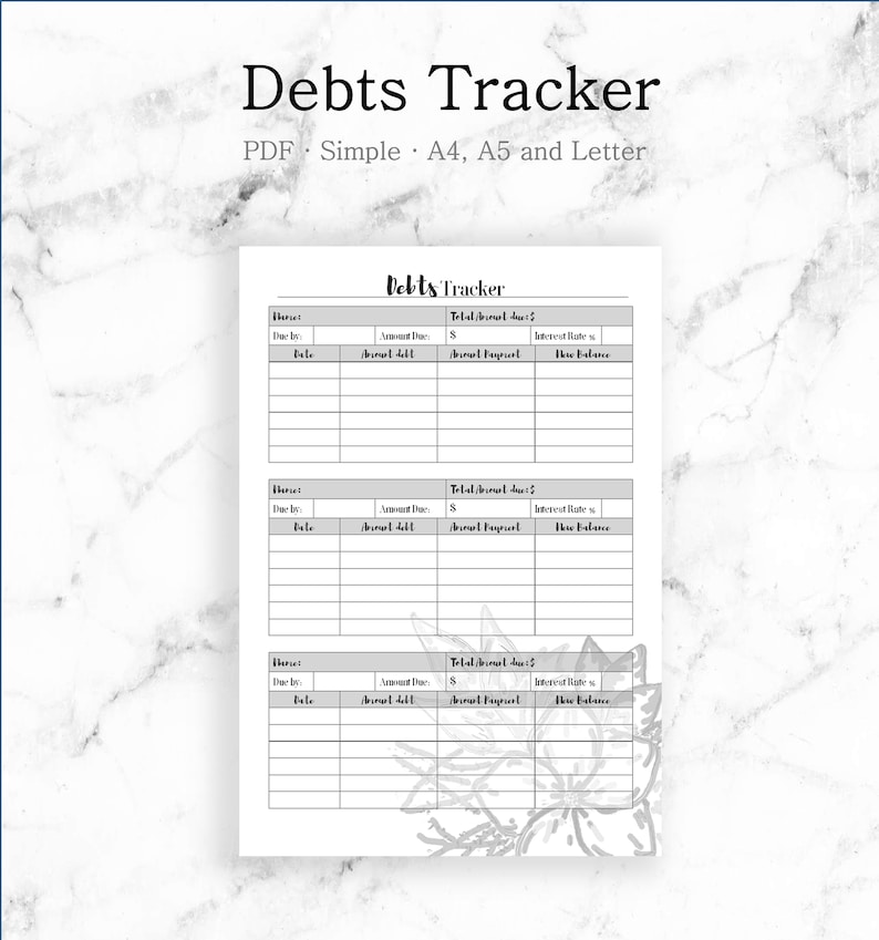 PRINTABLE Monthly Budget, Bill, Savings and Debts Tracker, Weekly