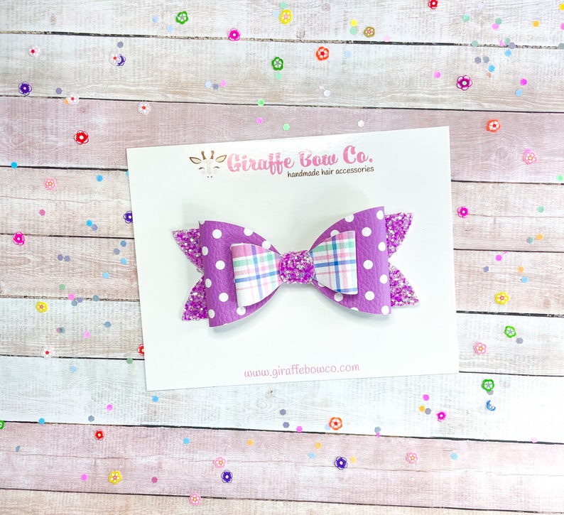 Polka Dot Plaid Spring Easter bunny hair bowbaby hair accessorEaster babytoddler hair accessoryglitter hair clipbaby bunnyspring plaid