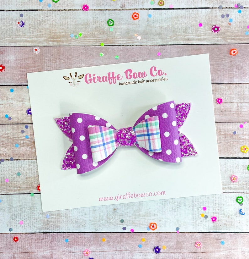 Polka Dot Plaid Spring Easter bunny hair bowbaby hair accessorEaster babytoddler hair accessoryglitter hair clipbaby bunnyspring plaid