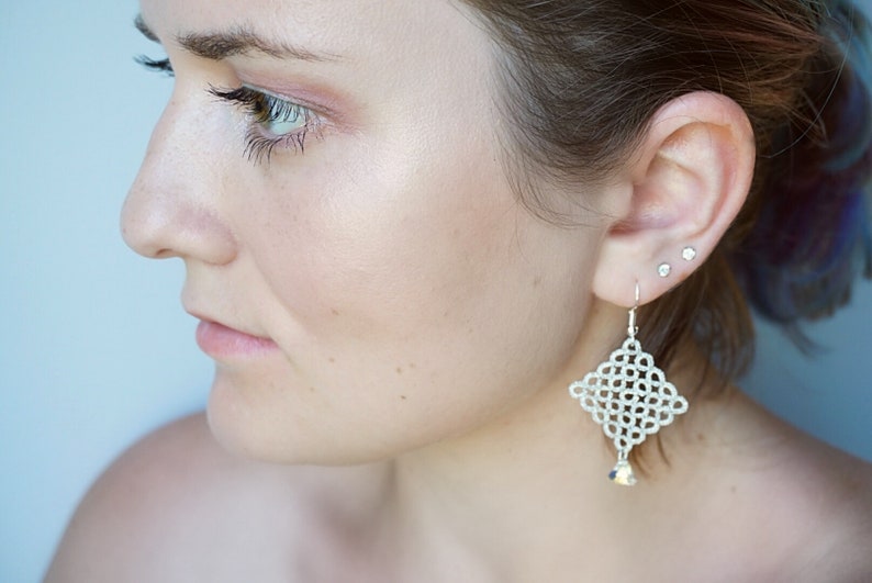 MADE TO ORDER by Lumie Lace Lace Jewelry Anniversary or Birthday Gift for Her White Gold Tatted Earrings and Ring Set