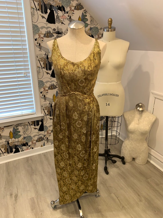 Vintage Gold Brocade Evening Dress//1960's