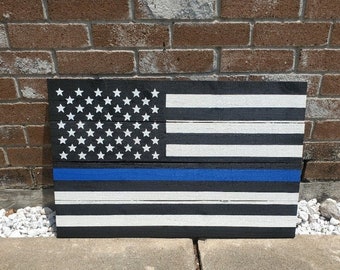 Thin Blue Line Wooden Flag