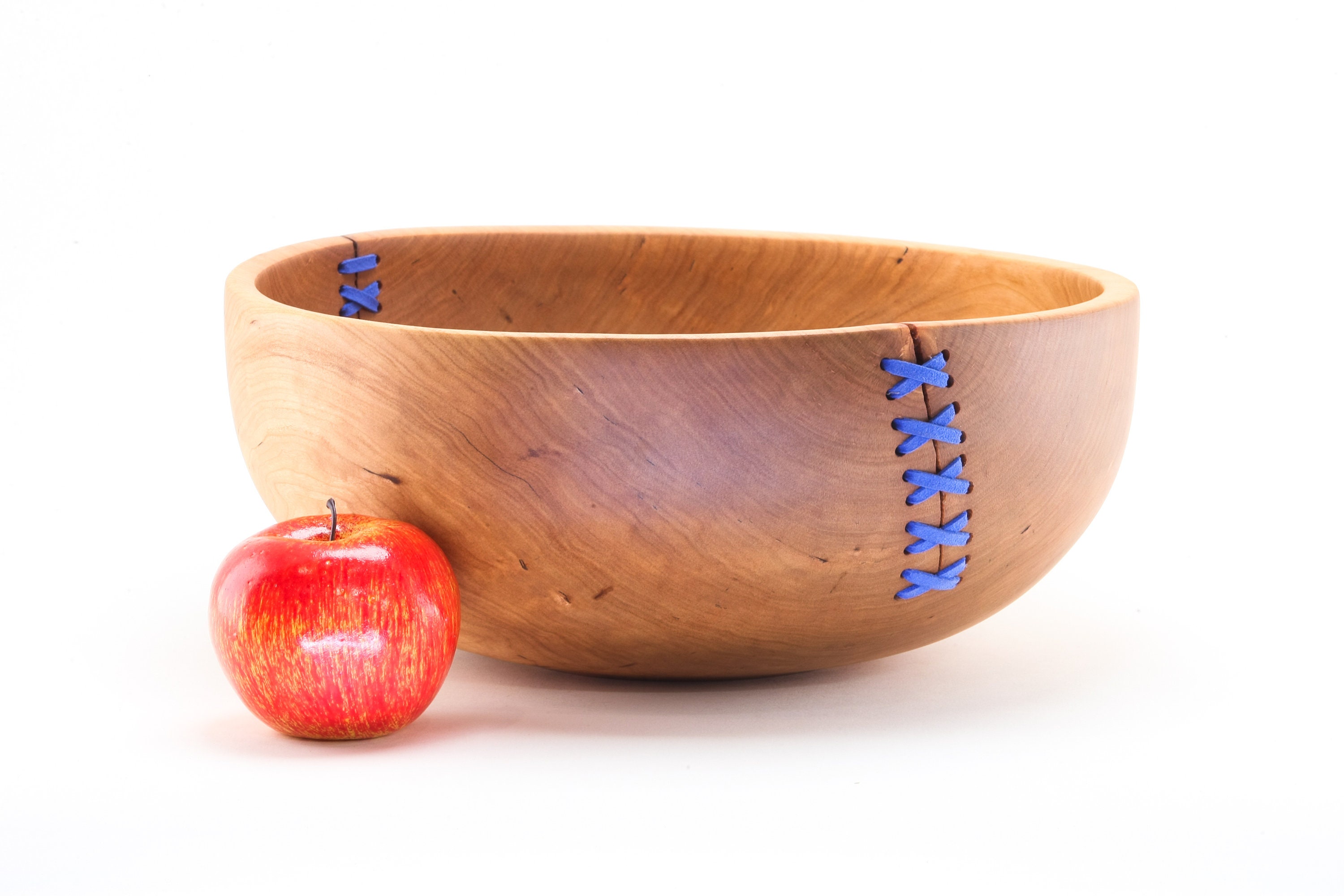 Fun Cherry Wood Bowl With Stitching. Functional Wood Bowl Make Etsy