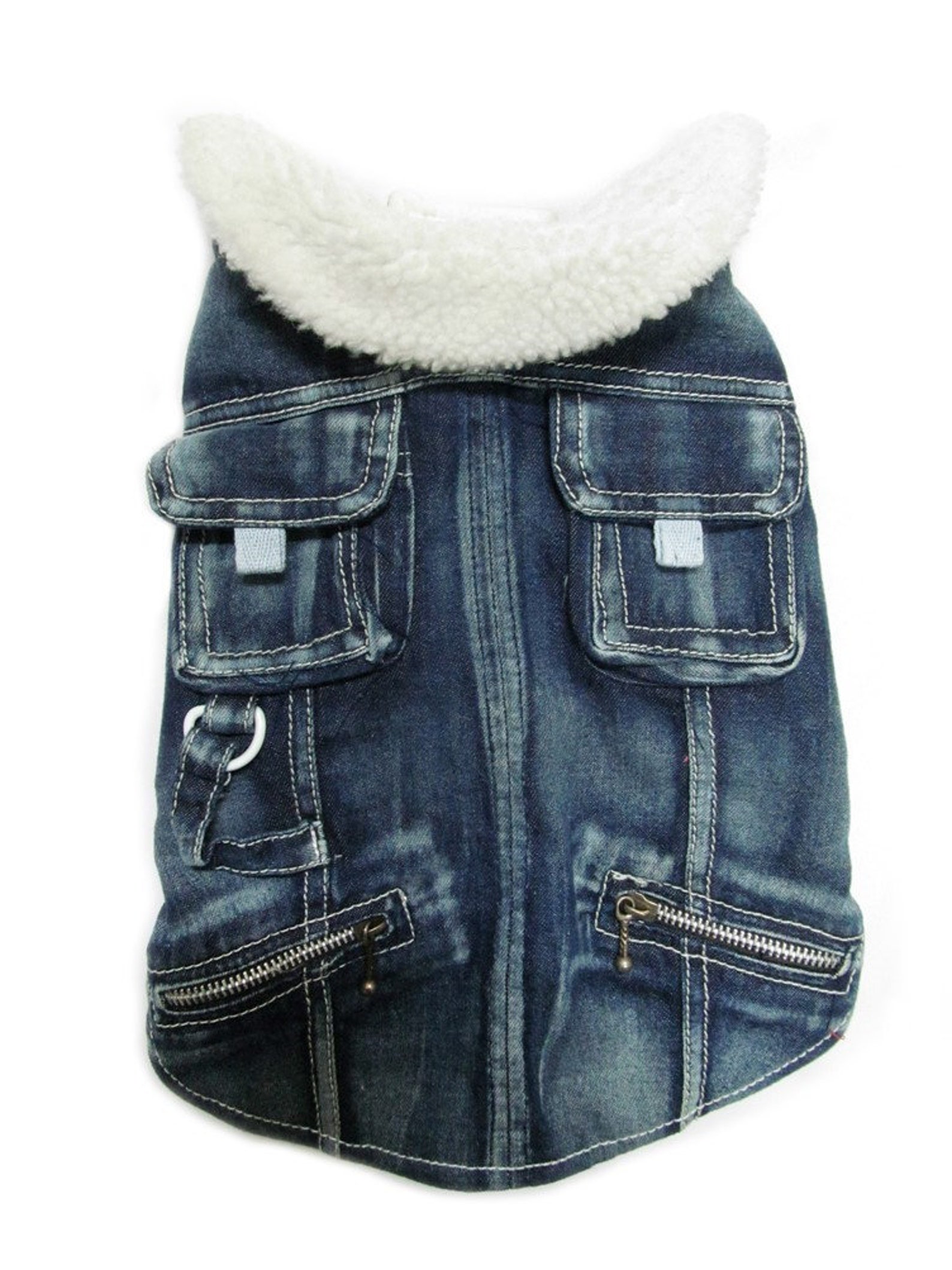 Denim Dog Coat With Fleece Lining and Pockets. for 20cm Tiny to 25cm