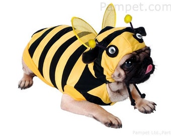 Bee dog costume with mesh wings and a hood. Cotton. XSmall 20cm tiny dogs