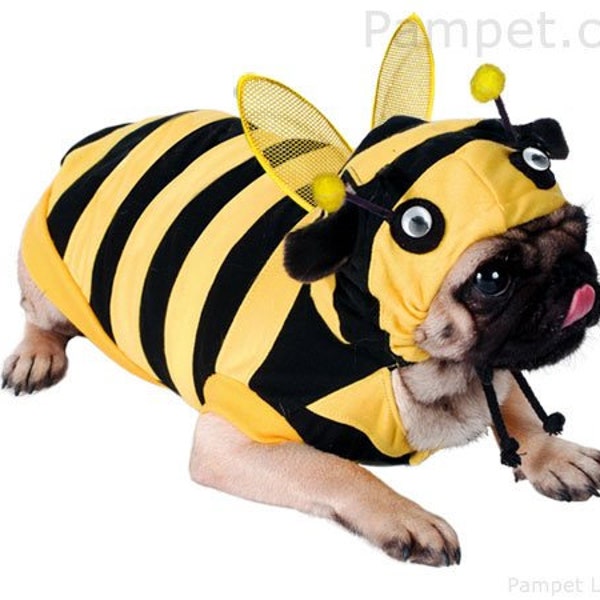 Bee dog costume with mesh wings and a hood. Cotton. XSmall 20cm tiny dogs