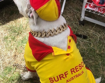 Surf Rescue Lifesaver dog shirt with cap for xsmall 20cm to xxxl 50cm dogs