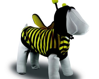 Bee dog costume with mesh wings and a hood. Cotton. XSmall 20cm tiny dogs