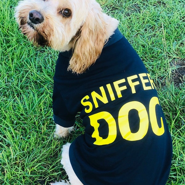 Sniffer Dog shirt party costume navy with yellow sniffer dog cotton for xsmall to xxxlarge dogs