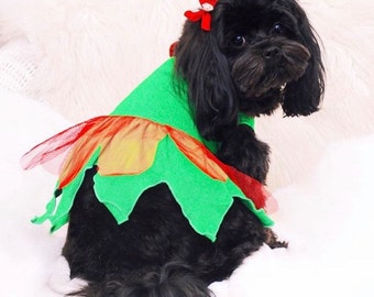Elf Girl Christmas dog costume with skirt 45cm length for large dogs, cotton