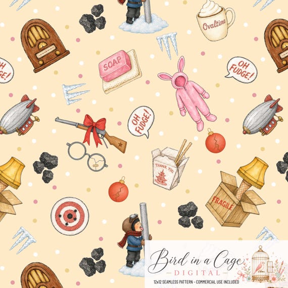 Retro Christmas Movie Watercolor Pattern, Nostalgic Holiday Digital Paper (12x12)