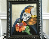 Beautiful Unique Day of the Dead Sugar Skull Painting, Halloween Painting