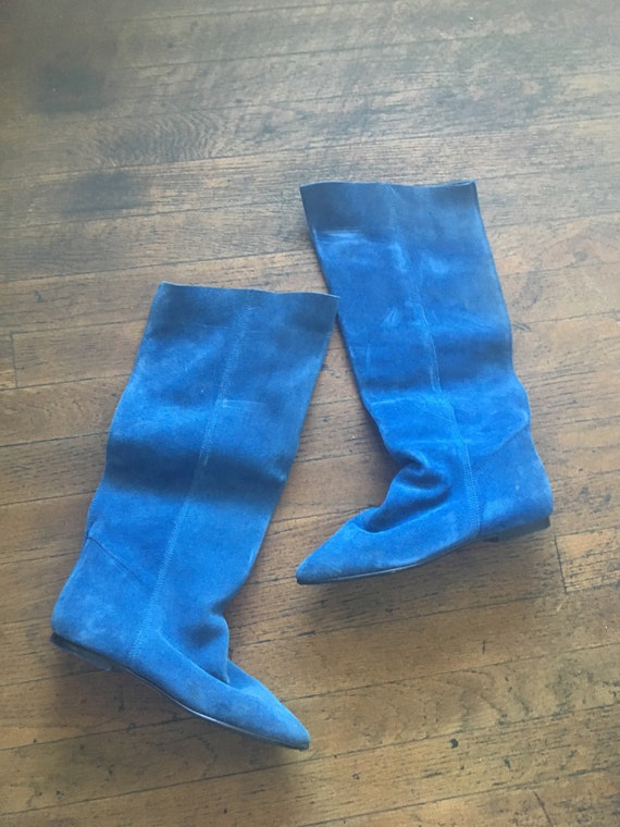 blue suede tall boots