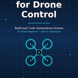 May include: A book cover with a dark blue background and a grid pattern. The title "Python for Drone Control" is in large white letters. Below, it reads "Build and Code Autonomous Drones." A drone graphic is featured. The author's name is "JOSE VALLADARES."