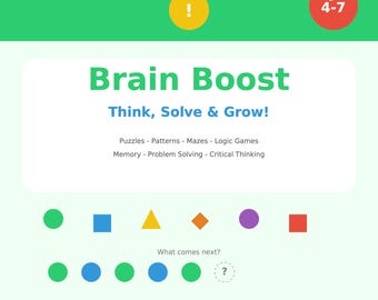 Brain Boost Activity Book Printable | Puzzles Mazes Logic Games for Kids Ages 4-7 | Critical Thinking Workbook | Problem Solving Download